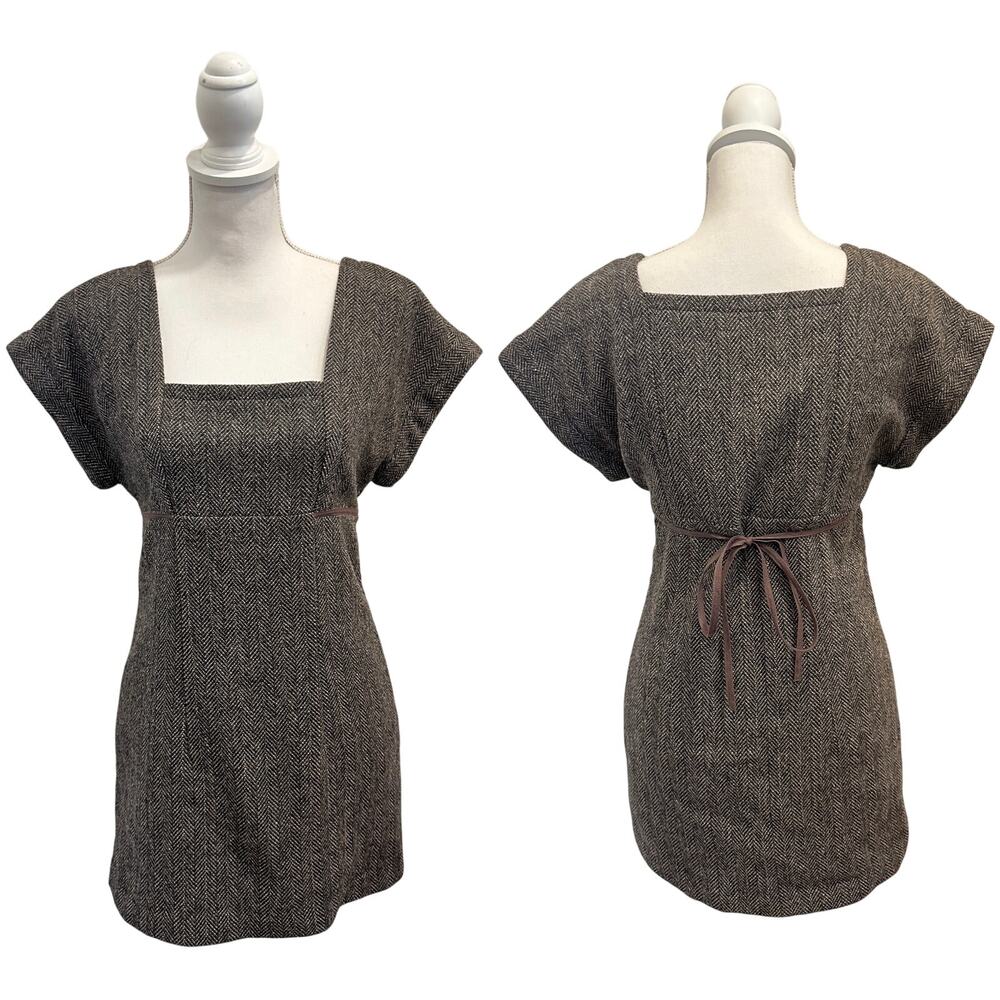VTG Paul & Joe‎ Brown Tweed Wool Blend Shift Dress Size Small Heritage Preppy